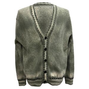 Amiri Pigmented Spray Print Cardigan in Olive Cashmere